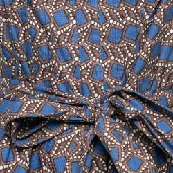 Pre Owned Louis Vuitton Blue & Brown Printed Cotton Belted Sleeveless Dress S