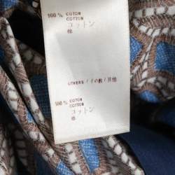Pre Owned Louis Vuitton Blue & Brown Printed Cotton Belted Sleeveless Dress S