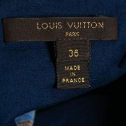 Pre Owned Louis Vuitton Blue & Brown Printed Cotton Belted Sleeveless Dress S
