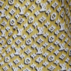 Pre Owned Louis Vuitton Yellow Monogram Printed Cotton Knit Ruched Mini Dress L