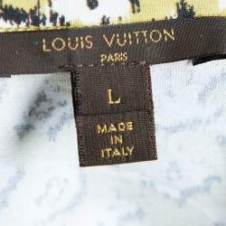 Pre Owned Louis Vuitton Yellow Monogram Printed Cotton Knit Ruched Mini Dress L