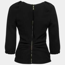 Louis Vuitton Black Wool Crepe Gathered Neck Top S