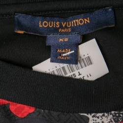 Louis Vuitton Black Printed Cotton & Silk Paneled Short Sleeve T-Shirt XS