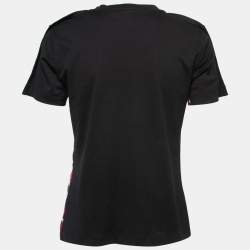 Louis Vuitton Black Printed Cotton & Silk Paneled Short Sleeve T-Shirt XS