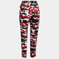 Louis Vuitton Red Camouflage Print Silk Elastic Waist Trousers S