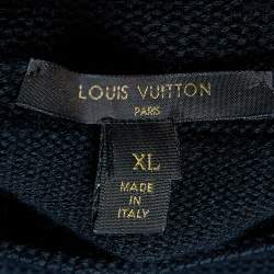 Louis Vuitton Black Wool Knit Feather Trim Turtleneck Dress XL