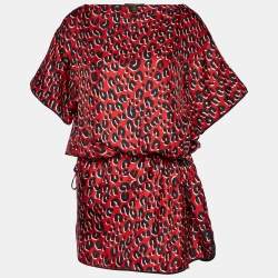 Louis Vuitton Red Leopard Printed Silk Shift Dress M