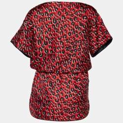 Louis Vuitton Red Leopard Printed Silk Shift Dress M