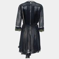 Pre Owned Louis Vuitton Black Textured & Leather Sequin Detail Asymmetric Hem Midi Dress M 