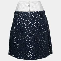 Louis Vuitton Navy Blue Floral Embroidered Cotton A-Line Skirt M