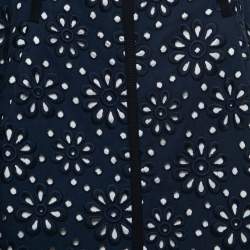 Louis Vuitton Navy Blue Floral Embroidered Cotton A-Line Skirt M