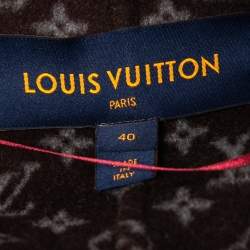 Pre Owned Louis Vuitton Burgundy Wool Monogram Belted Hooded Wrap Coat M