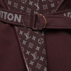 Pre Owned Louis Vuitton Burgundy Wool Monogram Belted Hooded Wrap Coat M