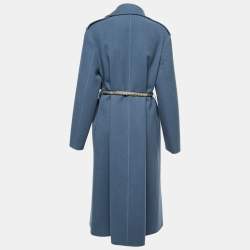 Pre Owned Louis Vuitton Dark Blue Wool & Silk Long Coat L