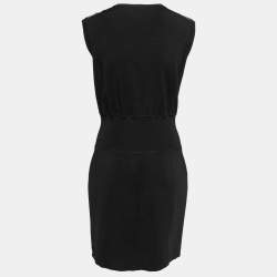 Pre Owned Louis Vuitton Black Knit & Leather Inset Sleeveless Dress L