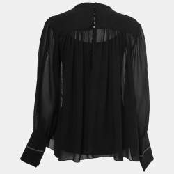 Pre Owned Louis Vuitton Black Silk Pleated Full Sleeve Blouse M