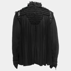 Louis Vuitton Black Wool and Linen Ruffle Detailed Long Sleeve Blouse M