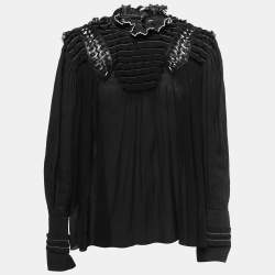 Louis Vuitton Black Wool and Linen Ruffle Detailed Long Sleeve Blouse M