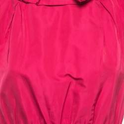 Louis Vuitton Pink Coated Silk Bow Detailed Elasticized Waist Top M