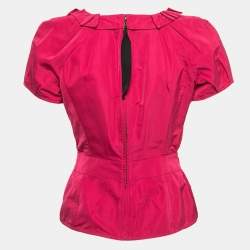Louis Vuitton Pink Coated Silk Bow Detailed Elasticized Waist Top M