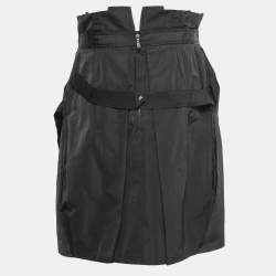 Pre Owned Louis Vuitton Black Coated Silk Pleated Knee Length Skirt L