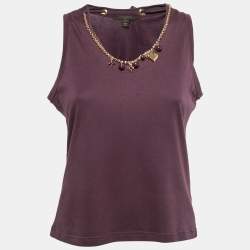 Louis Vuitton Purple Cotton Neck Charm Detail Tank Top L