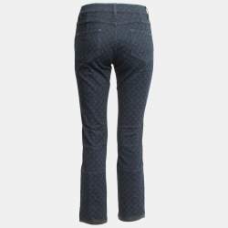 Pre Owned Louis Vuitton Navy Blue Monogram Jacquard Denim Tapered Leg Jeans M Waist 30"