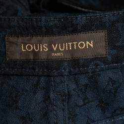 Pre Owned Louis Vuitton Navy Blue Monogram Jacquard Denim Tapered Leg Jeans M Waist 30"