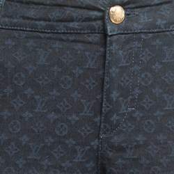 Pre Owned Louis Vuitton Navy Blue Monogram Jacquard Denim Tapered Leg Jeans M Waist 30"