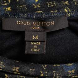 Pre Owned Louis Vuitton Black Monogram Wool Knit Ruched Mini Dress M