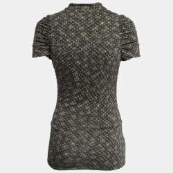 Pre Owned Louis Vuitton Black Monogram Wool Knit Ruched Mini Dress M