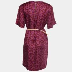 Louis Vuitton Purple Leopard Print Silk Belted Short Dress L