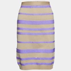 Pre Owned Louis Vuitton Beige Knit Striped Sequined Mini Skirt L