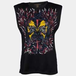 Louis Vuitton Black Tribal Printed Silk Knit Shoulder Pad Detail T-Shirt M