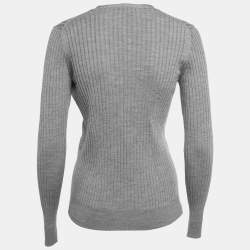 Louis Vuitton Grey Wool Rib Knit Button Front Cardigan M