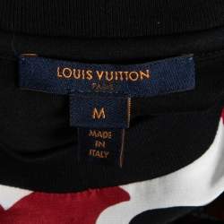 Louis Vuitton Black/Red Printed Silk & Cotton Tie Front Dress M