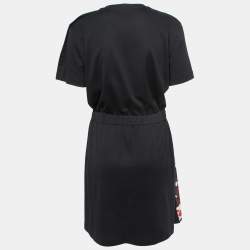 Louis Vuitton Black/Red Printed Silk & Cotton Tie Front Dress M