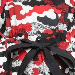 Louis Vuitton Black/Red Printed Silk & Cotton Tie Front Dress M