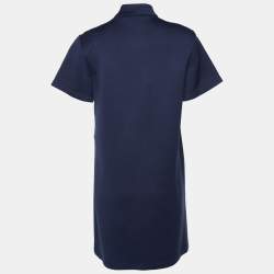 Pre Owned Louis Vuitton Navy Blue Logo Printed Jersey Knit Mini Dress M
