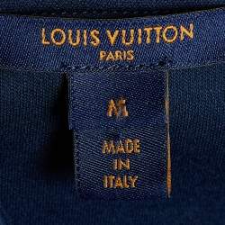 Pre Owned Louis Vuitton Navy Blue Logo Printed Jersey Knit Mini Dress M