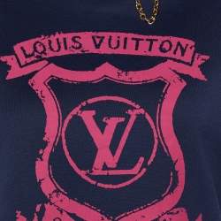 Pre Owned Louis Vuitton Navy Blue Logo Printed Jersey Knit Mini Dress M