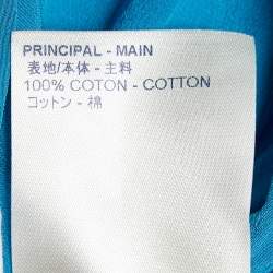 Pre Owned Louis Vuitton Blue Silk & White Cotton Knit Waist Drawcord Mini Dress M