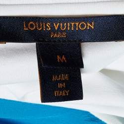 Pre Owned Louis Vuitton Blue Silk & White Cotton Knit Waist Drawcord Mini Dress M