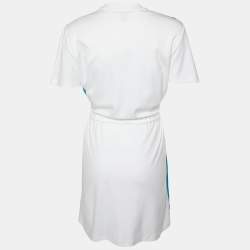 Pre Owned Louis Vuitton Blue Silk & White Cotton Knit Waist Drawcord Mini Dress M