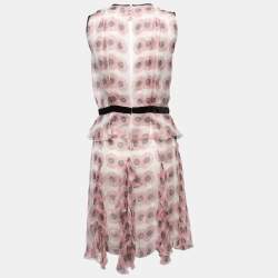 Louis Vuitton White Floral Printed Silk Ruffled Top & Skirt Set S/M