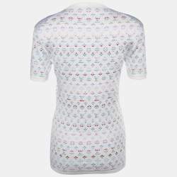 Pre Owned Louis Vuitton White Silk Logo Jacquard Knit T-Shirt S