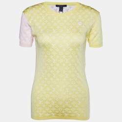 Pre Owned Louis Vuitton Multicolor Silk Logo Jacquard Knit T-Shirt XS