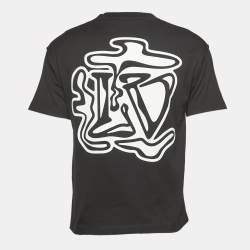 Pre Owned Louis Vuitton Black Logo Print Cotton Crew Neck Half Sleeve T-Shirt XS