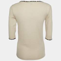 Pre Owned Louis Vuitton Beige Logo Embellished Cotton Knit T-Shirt XL