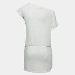 Pre Owned Louis Vuitton White Logo Print Cotton Short Sleeve Belted T-Shirt XS